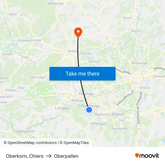 Oberkorn, Chiers to Oberpallen map