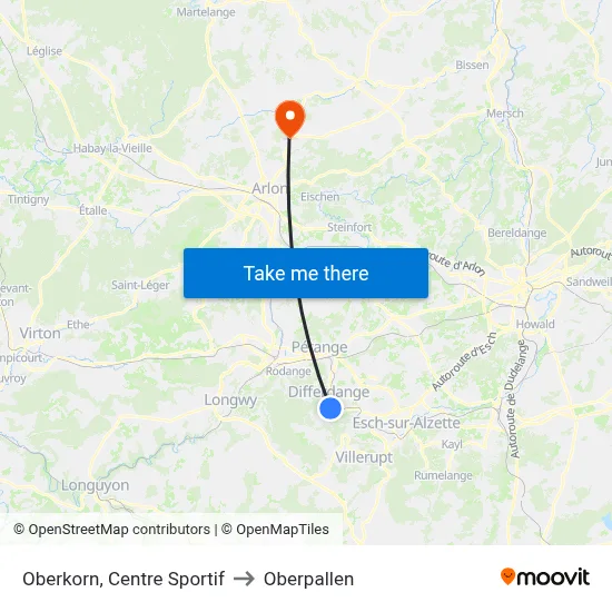 Oberkorn, Centre Sportif to Oberpallen map