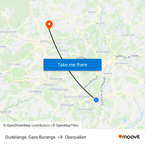 Dudelange, Gare-Burange to Oberpallen map