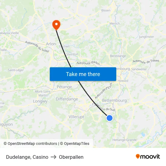 Dudelange, Casino to Oberpallen map