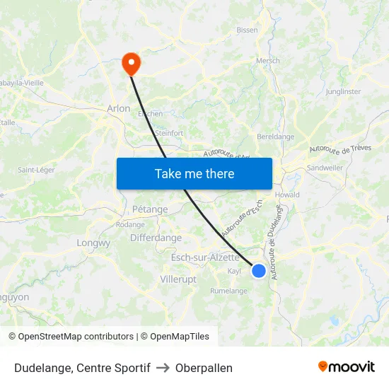 Dudelange, Centre Sportif to Oberpallen map