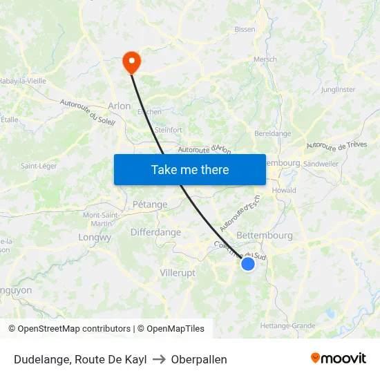 Dudelange, Route De Kayl to Oberpallen map