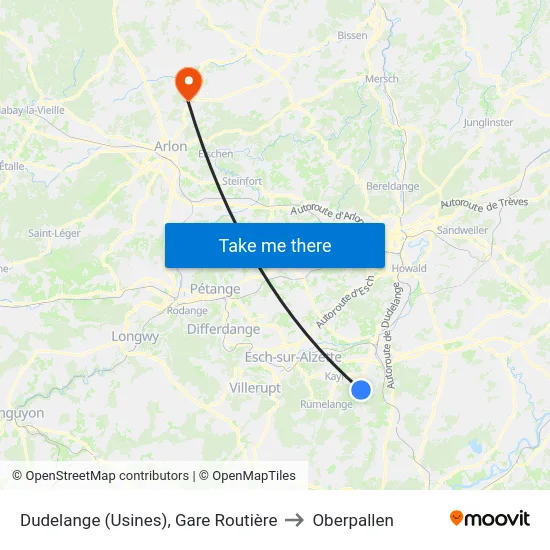Dudelange (Usines), Gare Routière to Oberpallen map