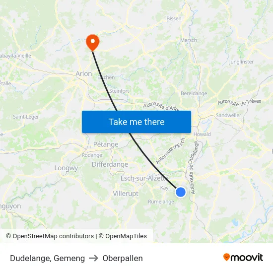Dudelange, Gemeng to Oberpallen map
