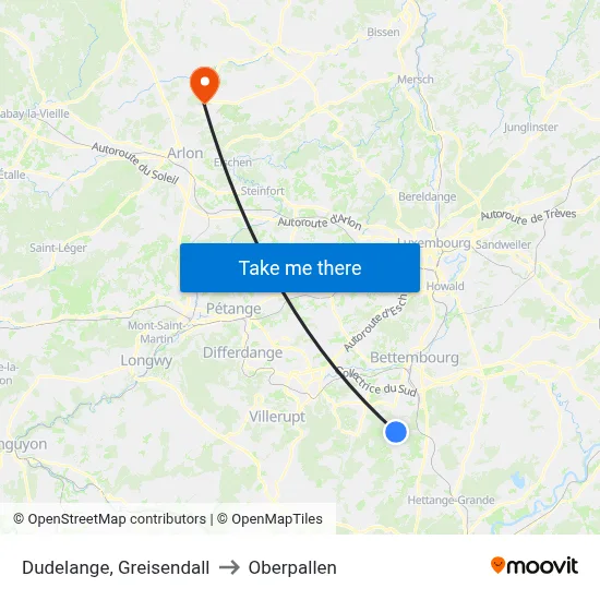 Dudelange, Greisendall to Oberpallen map