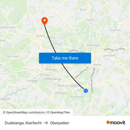 Dudelange, Kierfecht to Oberpallen map