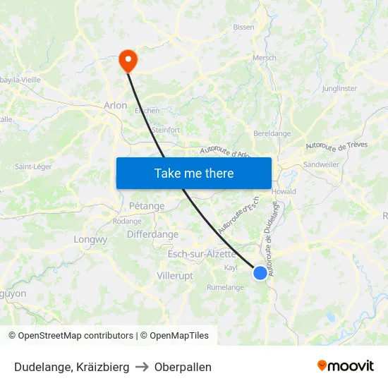 Dudelange, Kräizbierg to Oberpallen map