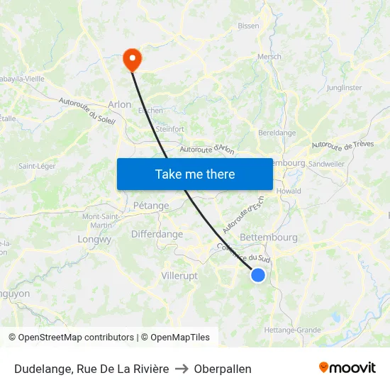 Dudelange, Rue De La Rivière to Oberpallen map