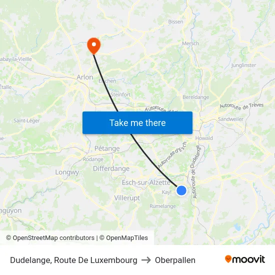 Dudelange, Route De Luxembourg to Oberpallen map