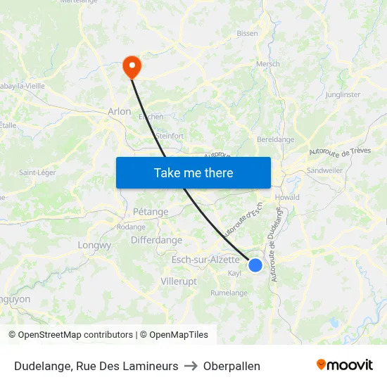 Dudelange, Rue Des Lamineurs to Oberpallen map