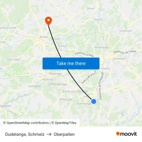 Dudelange, Schmelz to Oberpallen map