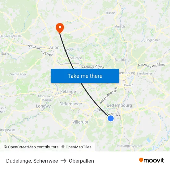 Dudelange, Scherrwee to Oberpallen map