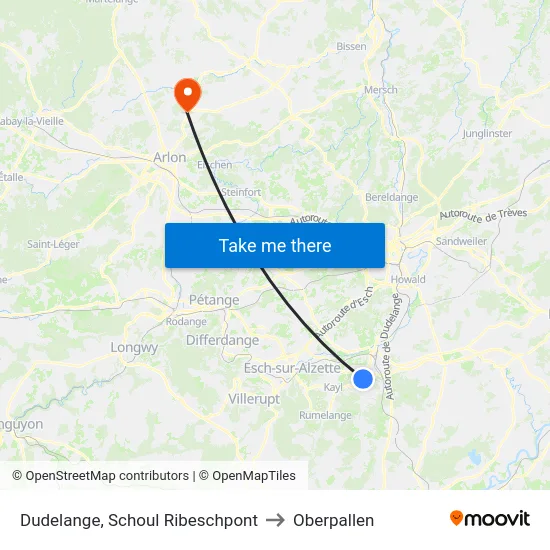 Dudelange, Schoul Ribeschpont to Oberpallen map