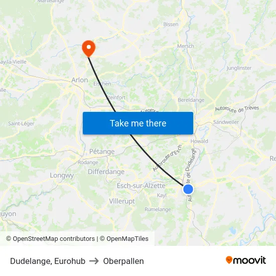 Dudelange, Eurohub to Oberpallen map