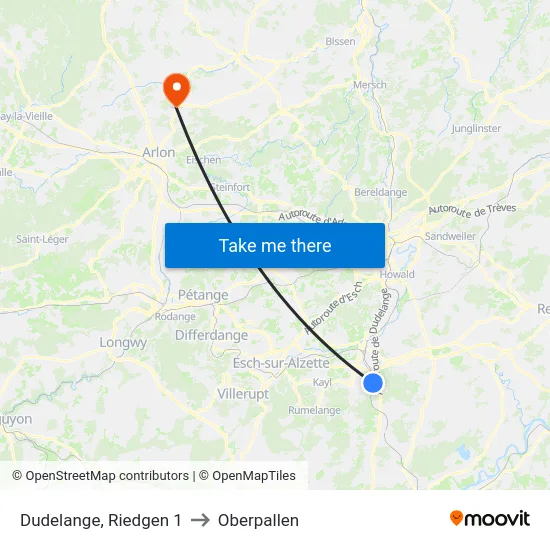 Dudelange, Riedgen 1 to Oberpallen map