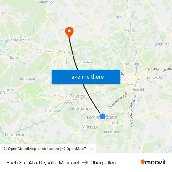 Esch-Sur-Alzette, Villa Mousset to Oberpallen map