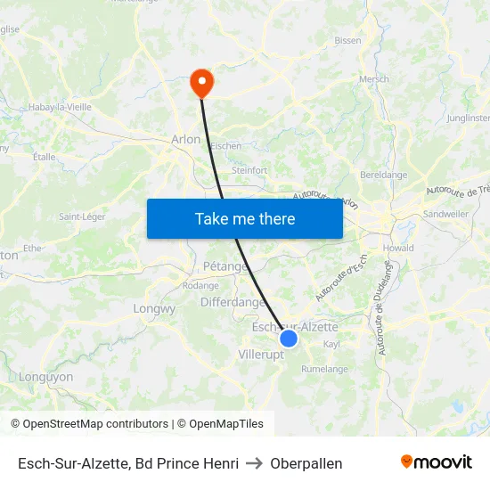 Esch-Sur-Alzette, Bd Prince Henri to Oberpallen map
