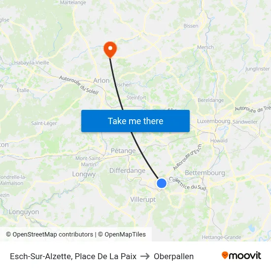 Esch-Sur-Alzette, Place De La Paix to Oberpallen map