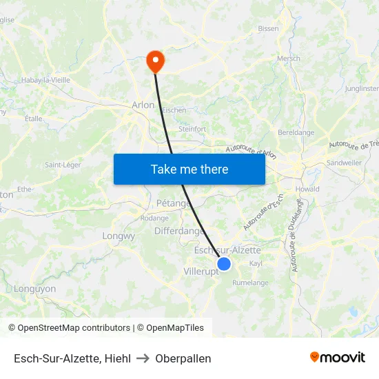 Esch-Sur-Alzette, Hiehl to Oberpallen map