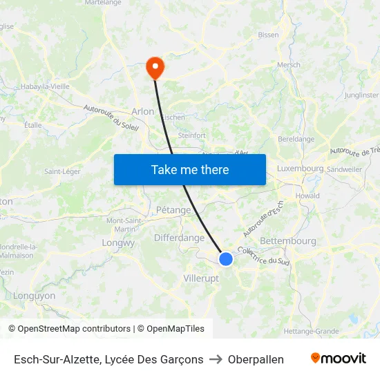 Esch-Sur-Alzette, Lycée Des Garçons to Oberpallen map