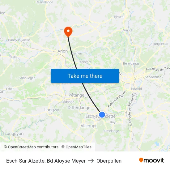 Esch-Sur-Alzette, Bd Aloyse Meyer to Oberpallen map