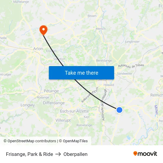 Frisange, Park & Ride to Oberpallen map