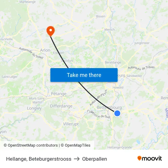 Hellange, Beteburgerstrooss to Oberpallen map