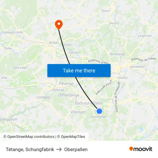 Tétange, Schungfabrik to Oberpallen map