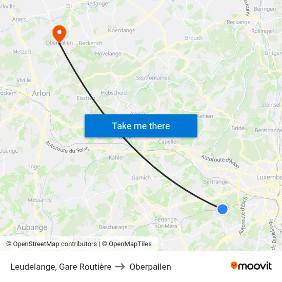 Leudelange, Gare Routière to Oberpallen map