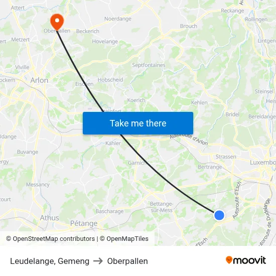 Leudelange, Gemeng to Oberpallen map