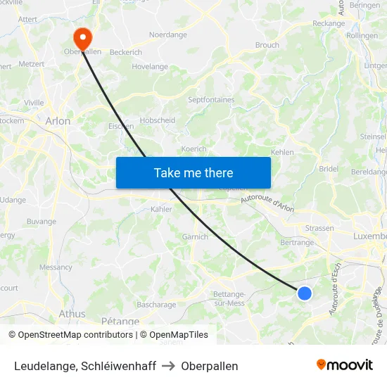 Leudelange, Schléiwenhaff to Oberpallen map