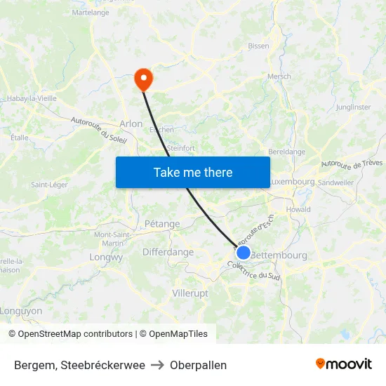Bergem, Steebréckerwee to Oberpallen map