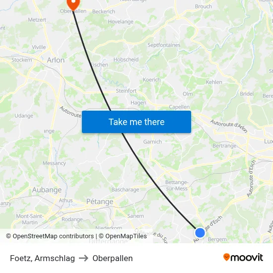 Foetz, Armschlag to Oberpallen map