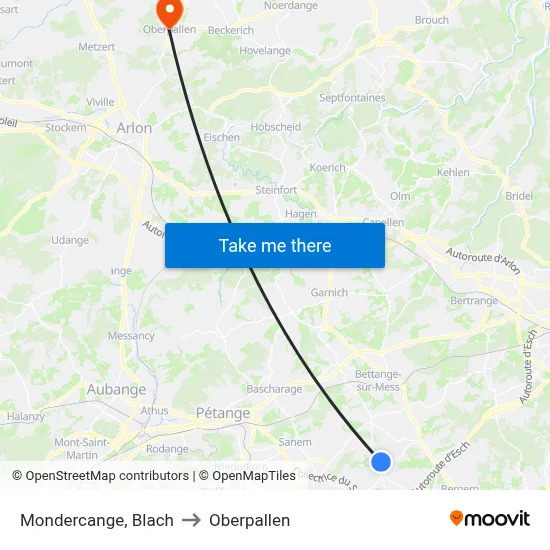 Mondercange, Blach to Oberpallen map