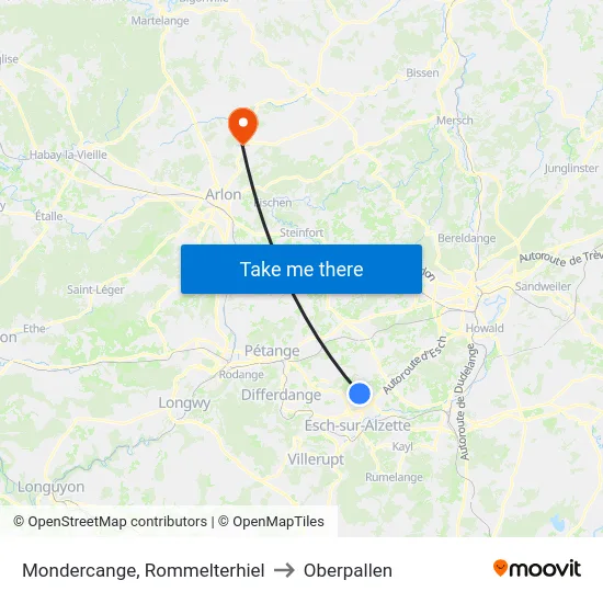 Mondercange, Rommelterhiel to Oberpallen map