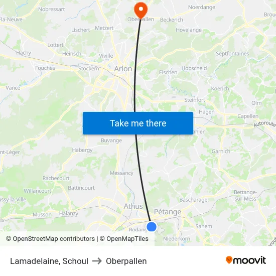 Lamadelaine, Schoul to Oberpallen map