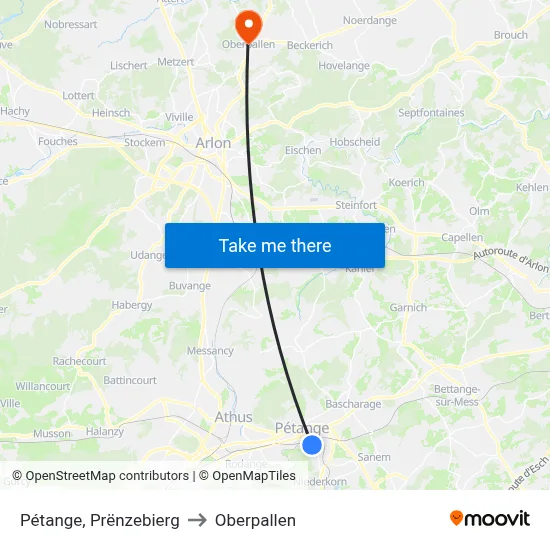 Pétange, Prënzebierg to Oberpallen map
