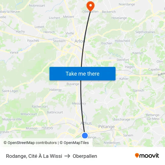 Rodange, Cité À La Wissi to Oberpallen map