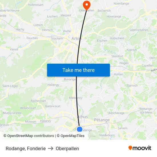 Rodange, Fonderie to Oberpallen map