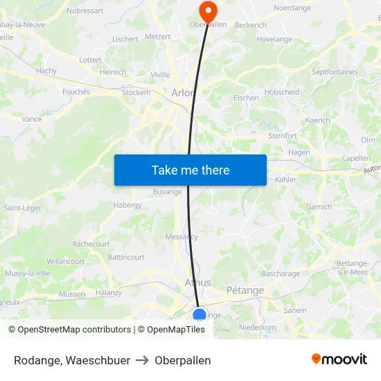 Rodange, Waeschbuer to Oberpallen map