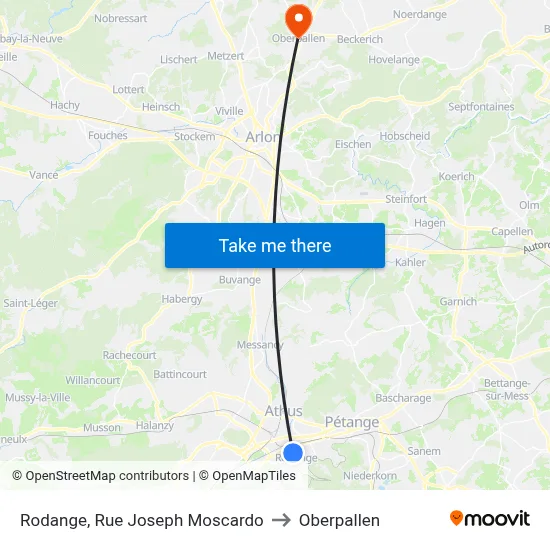 Rodange, Rue Joseph Moscardo to Oberpallen map