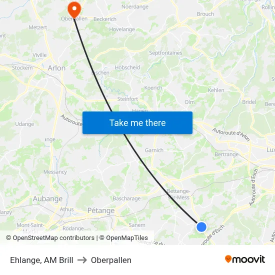 Ehlange, AM Brill to Oberpallen map