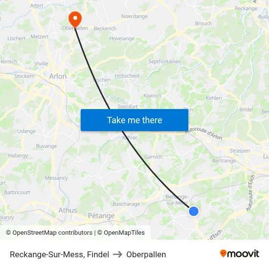 Reckange-Sur-Mess, Findel to Oberpallen map