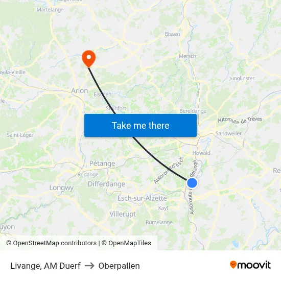 Livange, AM Duerf to Oberpallen map
