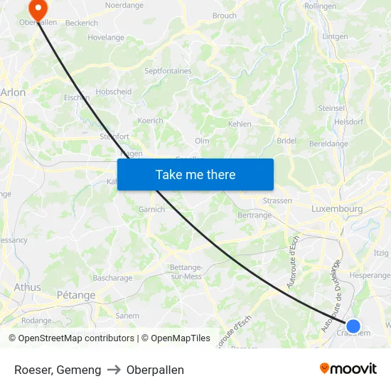 Roeser, Gemeng to Oberpallen map
