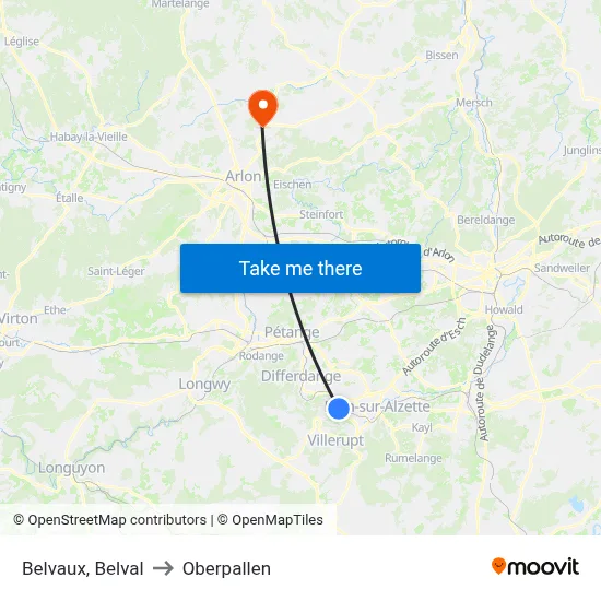 Belvaux, Belval to Oberpallen map