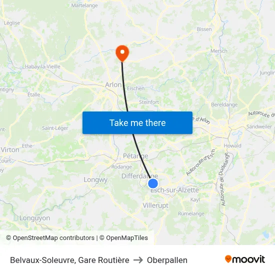 Belvaux-Soleuvre, Gare Routière to Oberpallen map