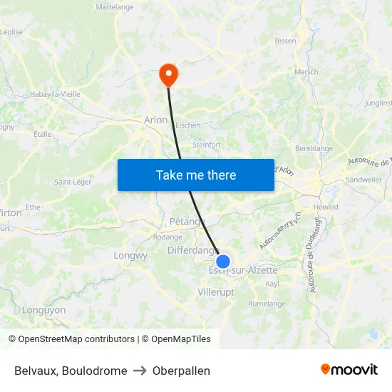 Belvaux, Boulodrome to Oberpallen map