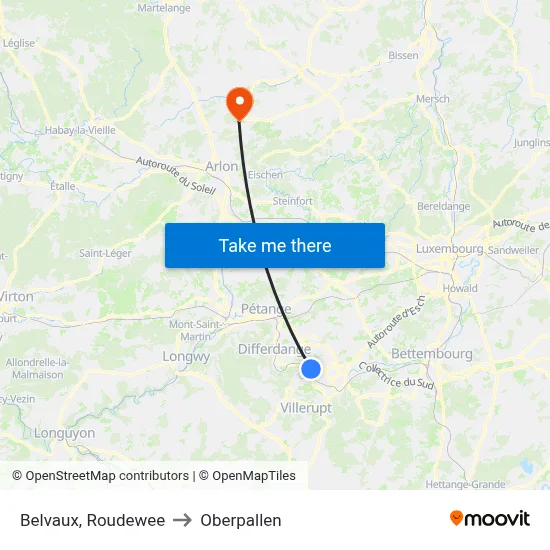 Belvaux, Roudewee to Oberpallen map