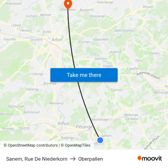 Sanem, Rue De Niederkorn to Oberpallen map